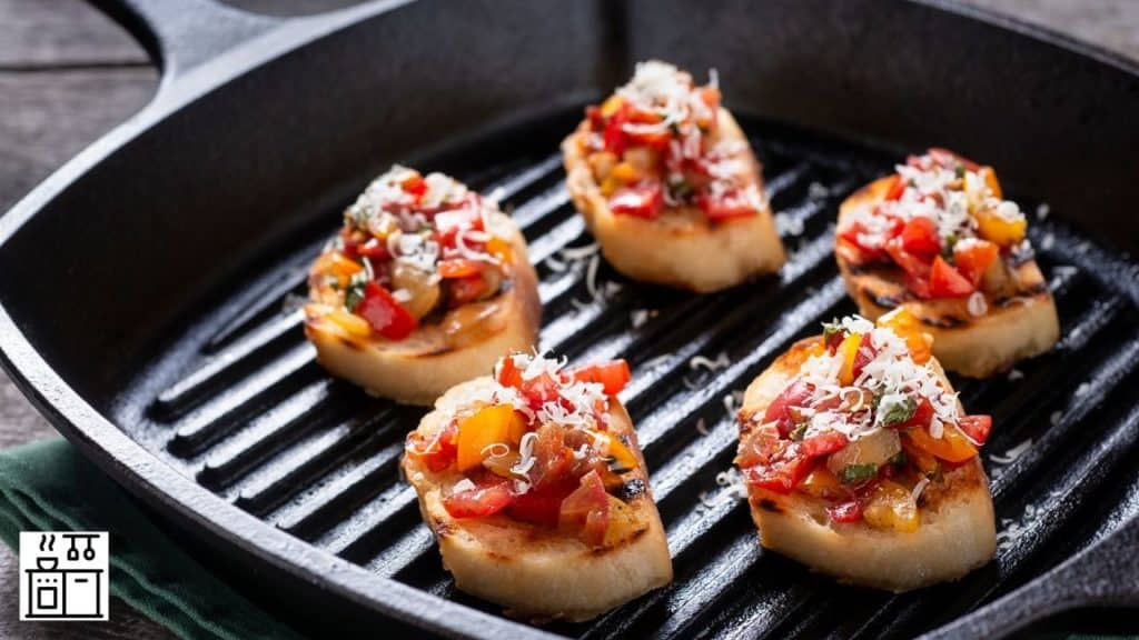 Image of food being cooked on a grill pan