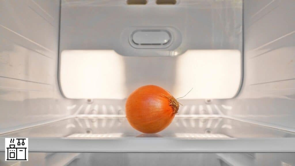 Image of an onion stored in a refrigerator