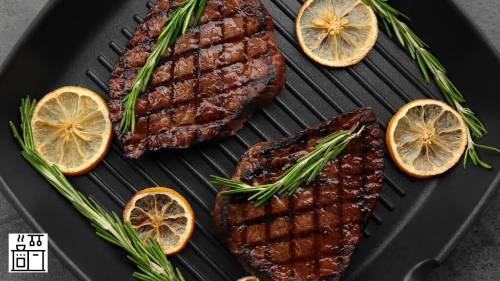 Steaks on grill pan