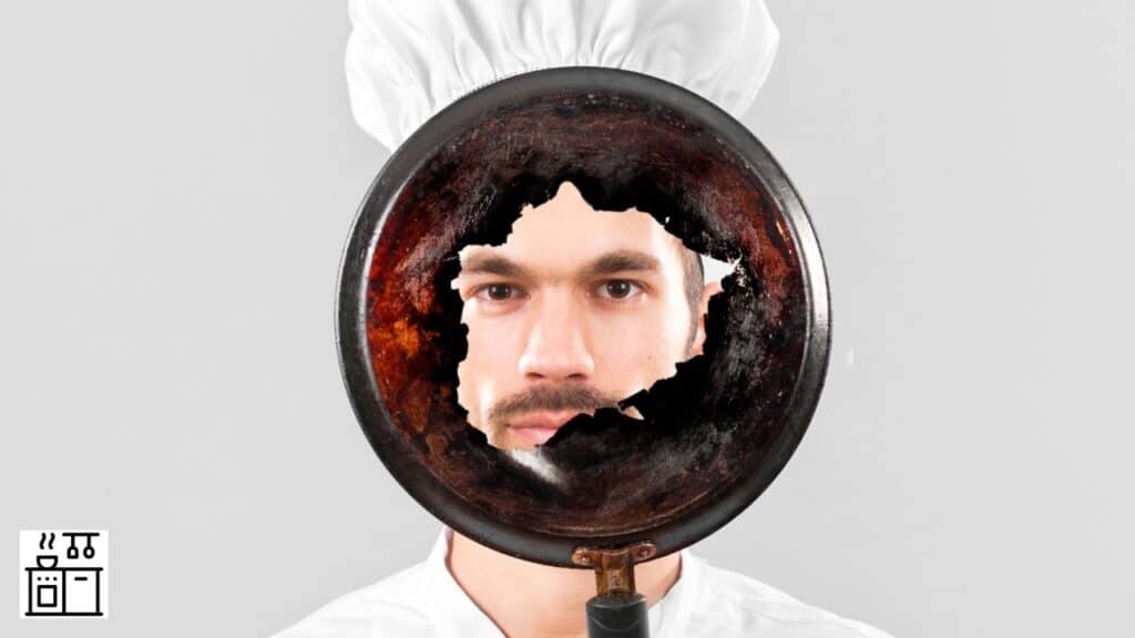 Chef with a damaged pan