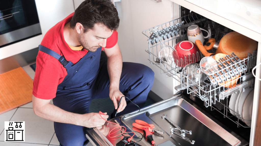Man repairing worn out dishwasher cords