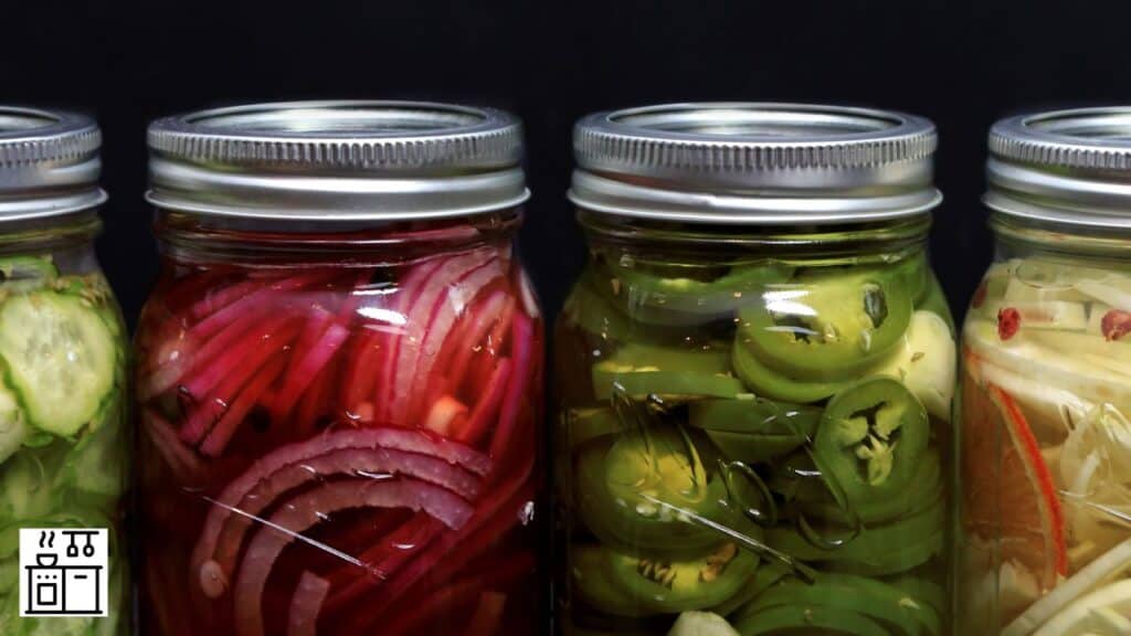 Pickled vegetables kept in jars