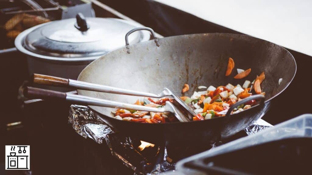 Food being prepared in a wok