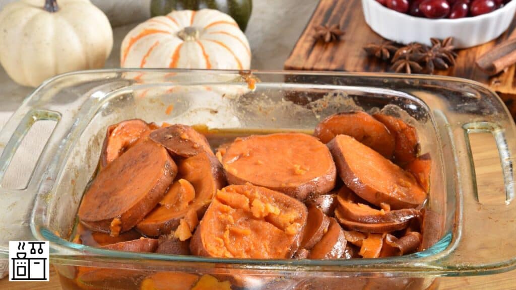 Candied yams in a container